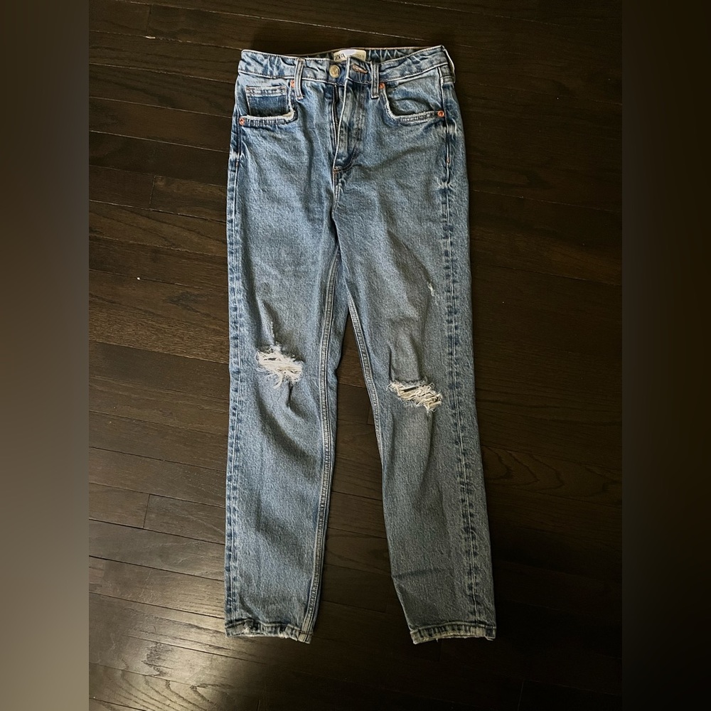 Zara Straight Leg Ripped Jeans